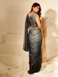 Black Draped Party Silk Saree In Shaded Print