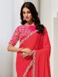 Peachy Pink Zari Embellished Saree In Crepe