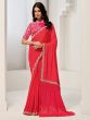 Peachy Pink Zari Embellished Saree In Crepe