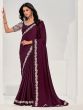 Wine Pearl Embroidered Party Wear Saree