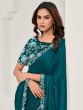 Teal Blue Zari Embroidered Satin Silk Saree