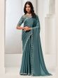 Stone Blue Satin Silk Party Wear Saree