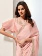 Baby Pink Satin Silk Saree With Crushed Pallu