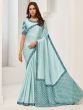 Light Blue Floral Thread Work Saree In Silk