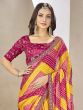 Pink And Yellow Bandhani Printed Saree In Georgette