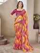 Pink And Yellow Bandhani Printed Saree In Georgette