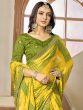 Yellow And Green Georgette Saree In Bandhani Print