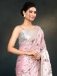 Baby Pink Hand Work Embroidered Satin Silk Saree