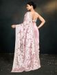 Baby Pink Hand Work Embroidered Satin Silk Saree