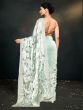 Light Blue Floral Hand Work Saree In Satin Silk