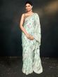 Light Blue Floral Hand Work Saree In Satin Silk