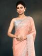 Creamy Peach Satin Silk Saree In Sequins Embroidery