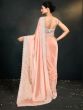 Creamy Peach Satin Silk Saree In Sequins Embroidery