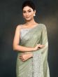 Sage Green Sequins Embroidered Saree In Satin