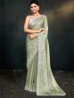 Sage Green Sequins Embroidered Saree In Satin