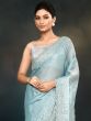 Light Blue Party Wear Satin Silk Saree In Sequins Work