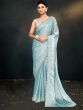 Light Blue Party Wear Satin Silk Saree In Sequins Work