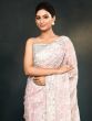 Light Pink Organza Saree In Silver Lace Work