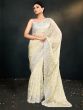 Cream Organza Party Wear Saree In Sequins Work