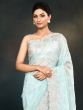 Light Blue Thread Embroidered Saree In Organza