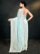 Light Blue Thread Embroidered Saree In Organza