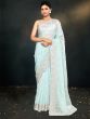 Light Blue Thread Embroidered Saree In Organza