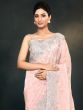 Light Pink Organza Saree In Thread Work Embroidery