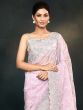 Light Pink Thread Embroidery Saree In Organza