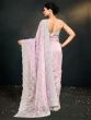 Light Pink Thread Embroidery Saree In Organza