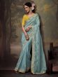 Light Blue Heavy Zari Embroidered Tissue Silk Saree