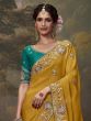 Dark Yellow Tissue Silk Saree In Zari Embroidery