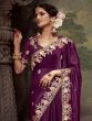 Wine Purple Wedding Zari Work Enhanced Tissue Silk Saree