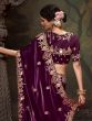 Wine Purple Wedding Zari Work Enhanced Tissue Silk Saree