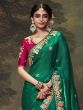 Rama Green Tissue Organza Silk Saree In Thread Work