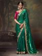 Rama Green Tissue Organza Silk Saree In Thread Work