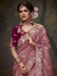 Onion Pink Tissue Silk Saree With Floral Border