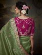 Pista Green Stone Embroidered Saree In Tissue Organza Silk