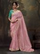 Baby Pink Festive Silk Saree In Zari Floral Embroidery