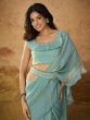 Teal Blue Pre-Stitched Saree In Ruffle Style