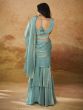 Teal Blue Pre-Stitched Saree In Ruffle Style