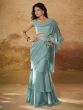 Teal Blue Pre-Stitched Saree In Ruffle Style