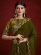 Dark Green Zari Work Border Saree In Crepe