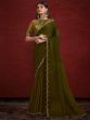 Dark Green Zari Work Border Saree In Crepe