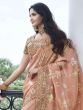 Peach Floral Embroidered Saree In Silk