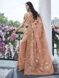 Peach Floral Embroidered Saree In Silk