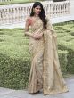 Ivroy Cream Silk Saree In Stone Embroidery