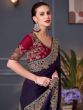 Deep Purple Thread Embellished Saree In Georgette