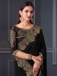 Black Stone Embellished Wedding Saree In Chiffon