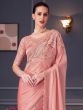 Peach Sequins Enhanced Bordered Saree In Silk