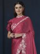 Pink Thread Work Bridesmaid Saree In Silk